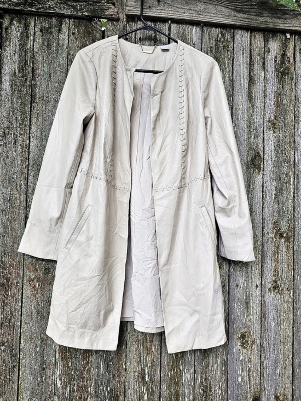 Chico's Cream Stitch Detail Trench Coat